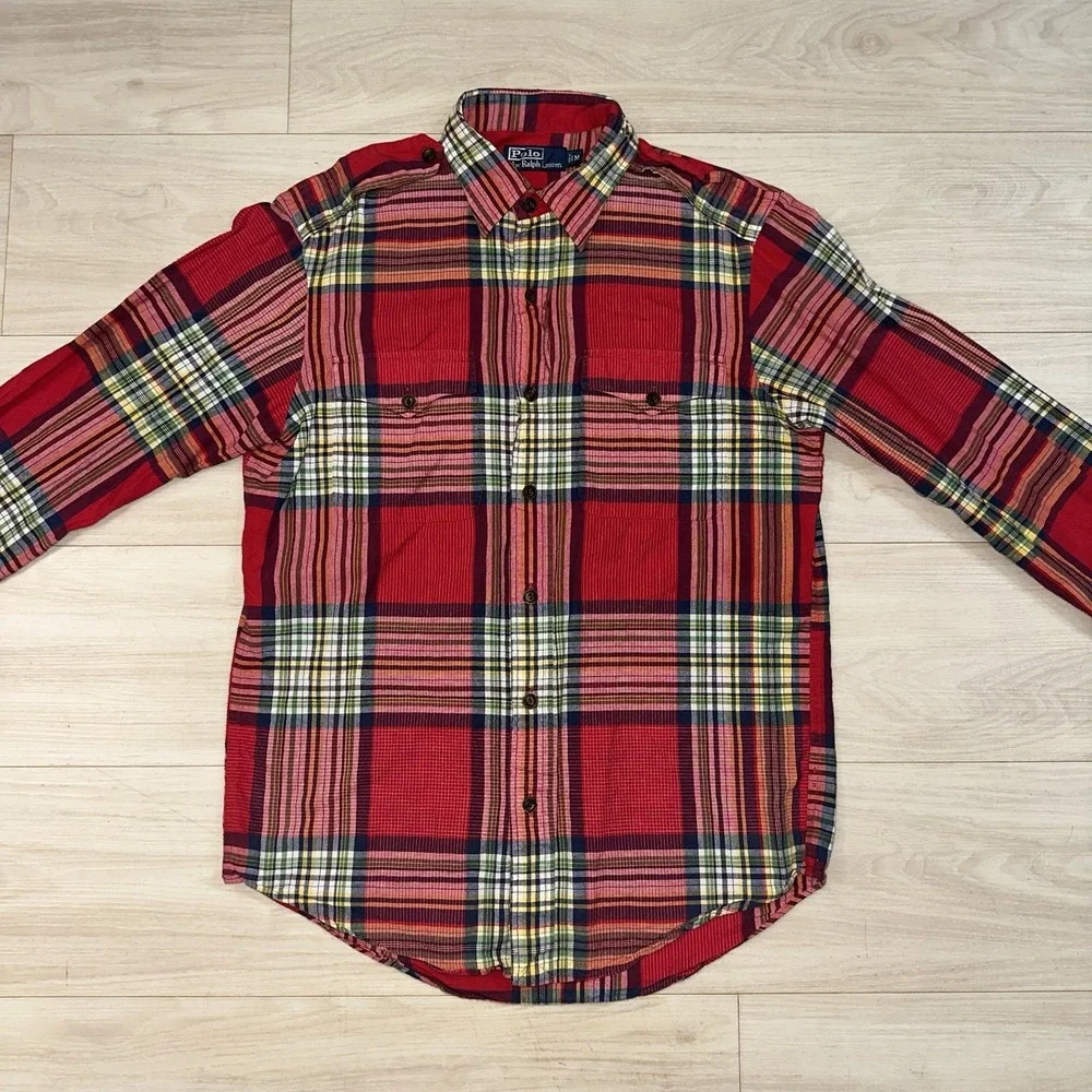 Vintage Polo Ralph Lauren Navajo Aztec Men Sz M Multicolor Plaid Button Up Shirt